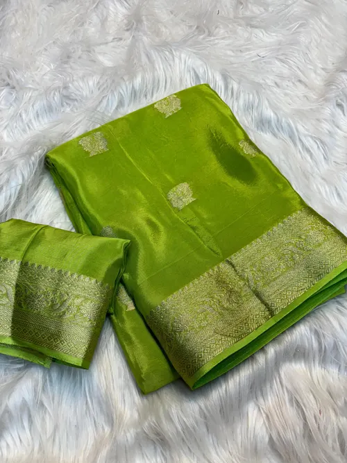 Viscose Crepe Silk Saree with Jacquard Peacock Design & Running Blouse